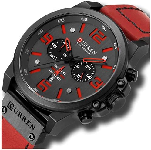 FANMIS Mens Classic Analog Quartz Chronograph Sandwich Dial Leather Watch