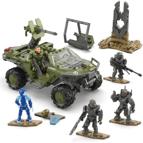 MEGA Halo the Series Vehicle Building Toys Set, FLEETCOM Warthog ATV with 469 Pieces, 5 Micro Action Figures, Poseable Articulation, Kids and Fans