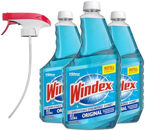 Windex refill glass and window cleaner, made from 100% recycled plastic, surface cleaning spray, original blue scent, 2L (67.6 fl oz)