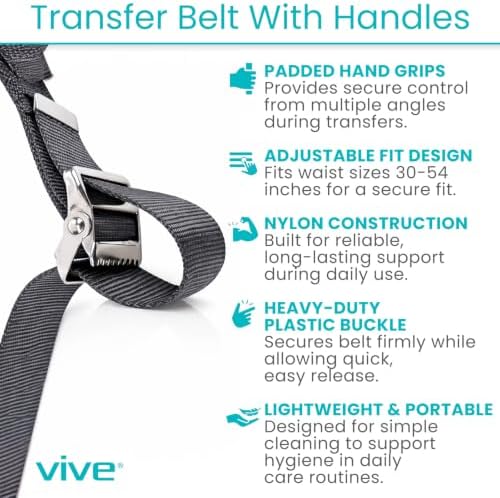 Vive Gait Belt (350lbs) Transfer Belt with Handles - Medical Nursing Safety Patient Assist - Bariatric, Elderly, Handicap