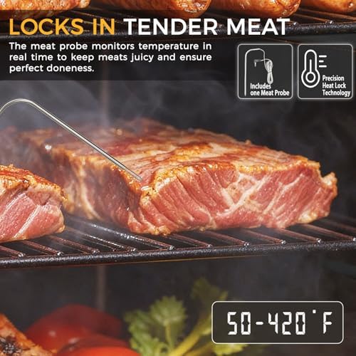 Pellet Smoker with Cover, Electric Wood Pellet Smoker Grill With Meat Probe and Hook, 616 Sq in Cooking Area LED Display Temperature Control