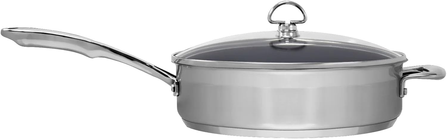 Chantal Induction 21 Steel 1 quart NonStick Saucepan with Tempered Glass Lid, Ceramic Non Stick, Brushed Stainless Steel