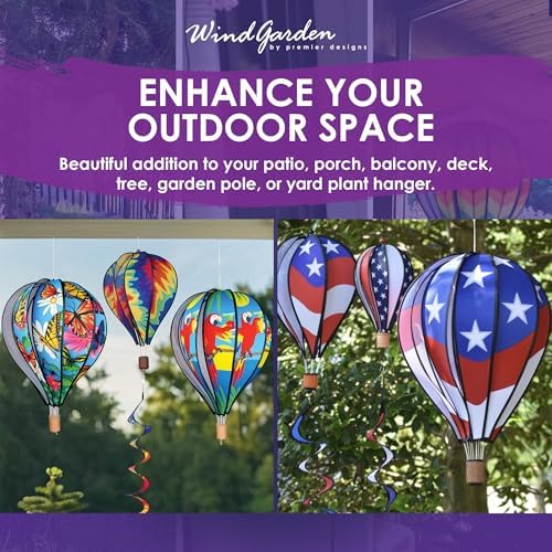 Hot Air Balloon Hanging Garden Spinner 26" - Vibrant Double Rainbow Chevron Design, Weather-Resistant Outdoor Decor, Durable & Lightweight for Patios