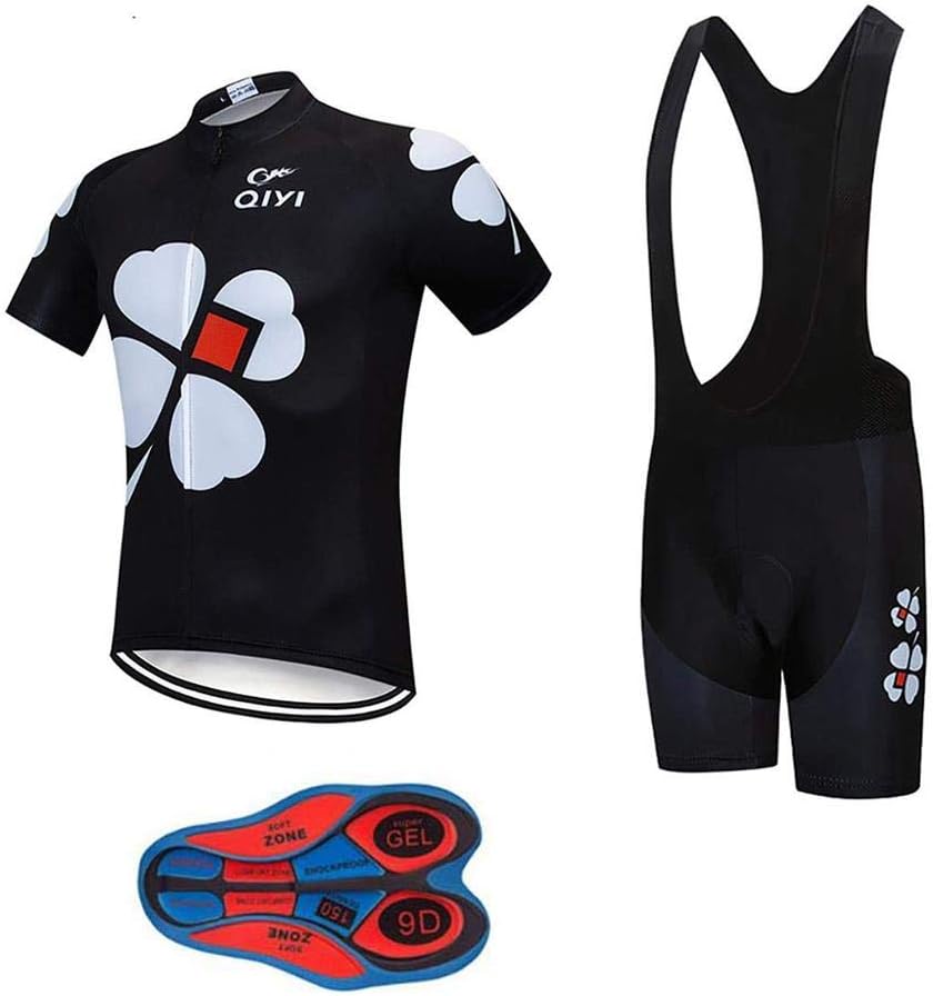 Men's Quick-Dry Cycling Jersey Set Road Bike Bicycle Shirt + Bib Shorts with 9D Gel Pad MTB Riding Clothing Kit