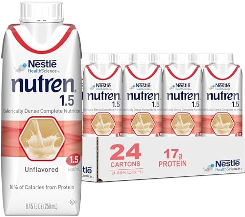 Nestle Nutren 1.5 Tube Feeding Formula, Unflavored, 250 ml, 24 Count, Meal Replacement Beverage