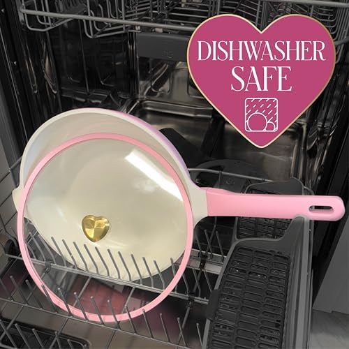 Paris Hilton Cast Aluminum Dutch Oven with Lid, Ceramic Nonstick Coating Made Without PFAS, PFOA, PFOS & PTFE, Heart Knob, 4.3-Quart, Pink