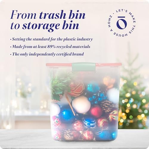 HOMZ Holiday Tote Plastic Storage Bin with Lid, 112 Qt, Clear/Red, 2 Pack