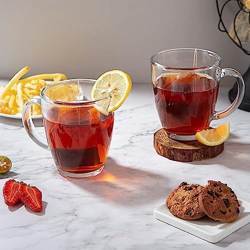 D.M DESIGN·MASTER [6 PACK, 12 OZ - Premium Glass Coffee Mugs with Handle. Transparent Tea Glasses for Hot/Cold Beverages