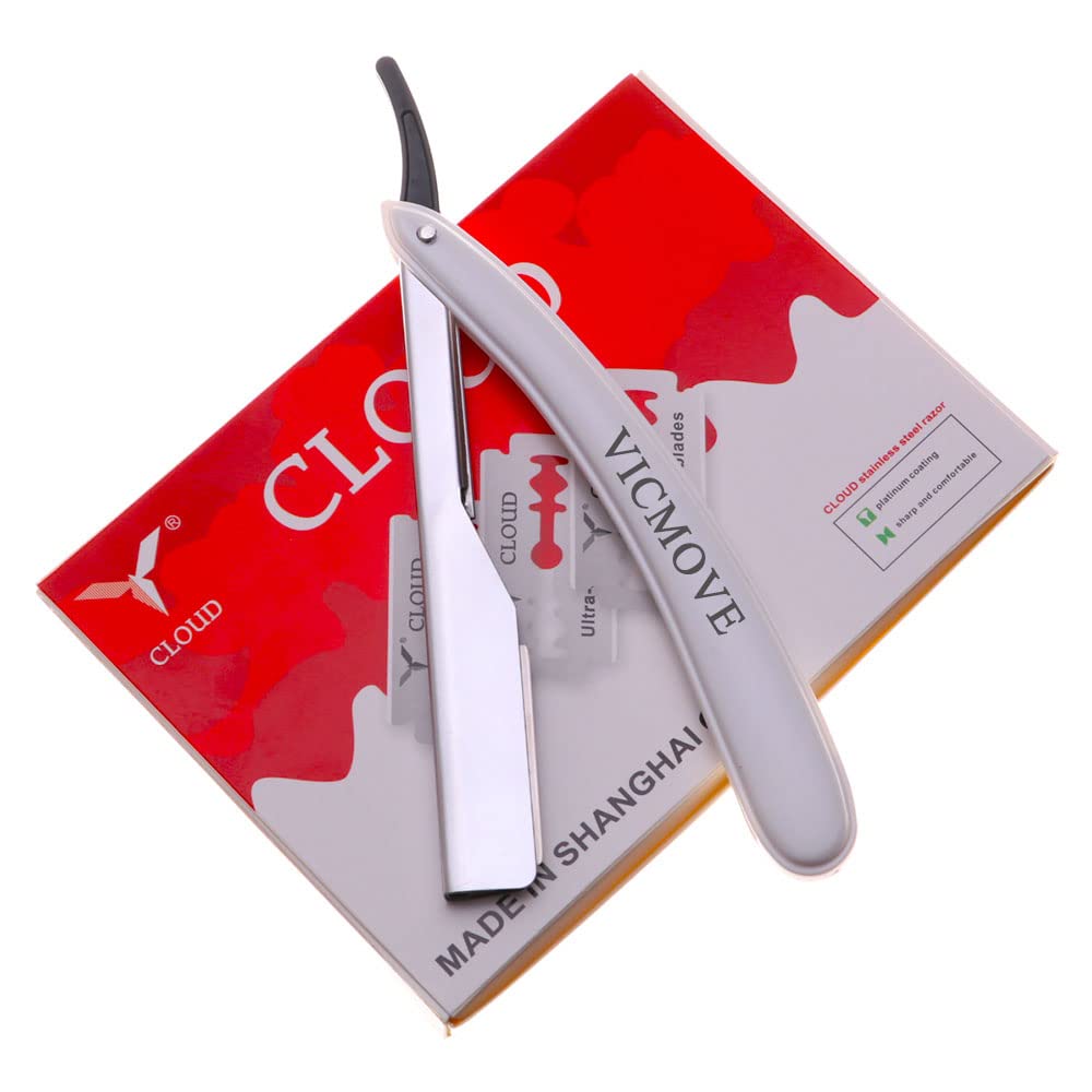 Professional Barber Straight Edge Razor Safety with 20-Pack Derby Blades - 100 Percent Stainless Steel - by VICMOVE (1 razor + 20 blades)