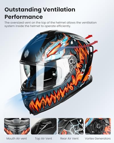 ILM Motorcycle Helmets DOT ECE Dual Visor Street Racing Helmet Full Face Powersports Cascos for Men Women Model MF567(Cobra Camaleon Gold, L)
