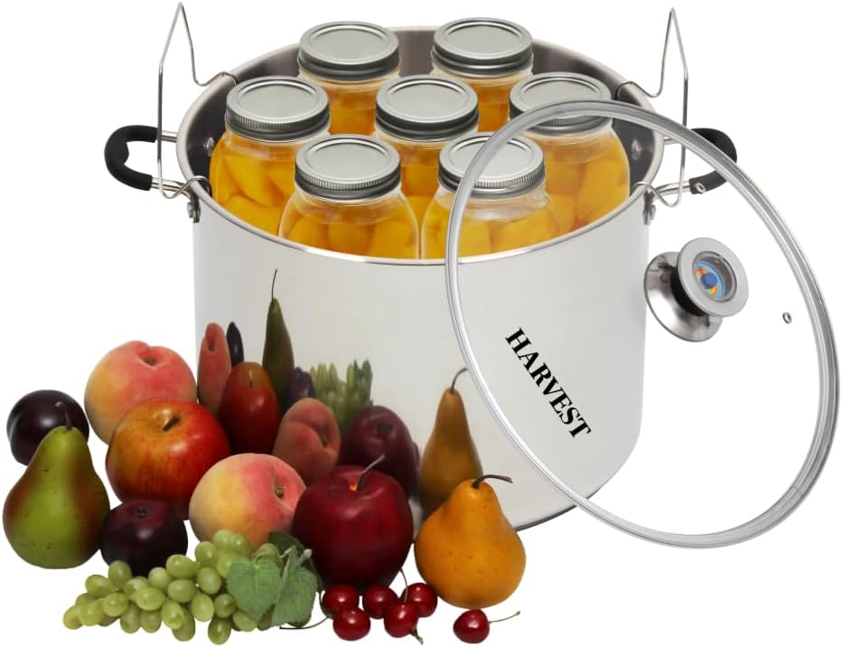 Harvest Stainless Steel 20 Qt Canning Pot with Rack | Water Bath or Steam Canning | Works on All Stovetops Including Induction, Glass, Gas (Stainless Steel Canner + Tools) (Stainless Steel Canner)