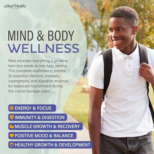 Teen Vitamins for Boys 12-17 - Teen Multivitamin Supreme with D3, Iron, Calcium, Biotin, Digestive Enzymes – Teenager Boy Multi Vitamins for Energy, Brain & Mood Support – 60 Count