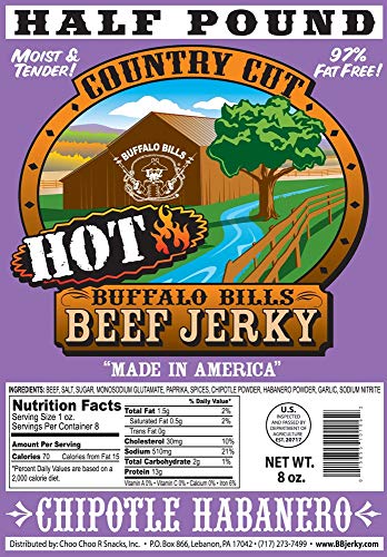 Buffalo Bills Mesquite Country Cut smoked Beef Jerky, Moist & Tender, 8 Oz | Mesquite Beef Jerky, Made In USA, High Protein, Low Carb, For Work, Trips, On-The-Go Snacking, Smoky Flavor, Hot Snacks