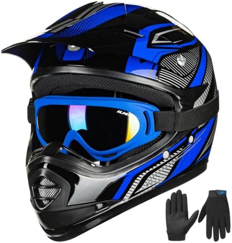 ILM Youth Kids ATV Motocross Helmet Goggles Sports Gloves Dirt Bike Motorcycle Off Road DOT Approved B07 (Youth-L, Matte Black)