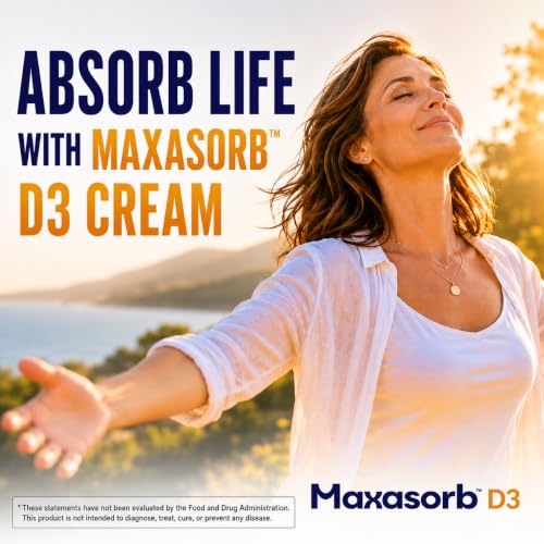 Vita Sciences Maxasorb Vitamin D3 Cream 2,000 IU, Topical Formula - 1.7 Oz | Delivers 2,000 IU of Topical Vitamin D3 Cream Per Pump - Fast-absorbing, Non-greasy, Paraben-Free Daily Skin Moisturizer.