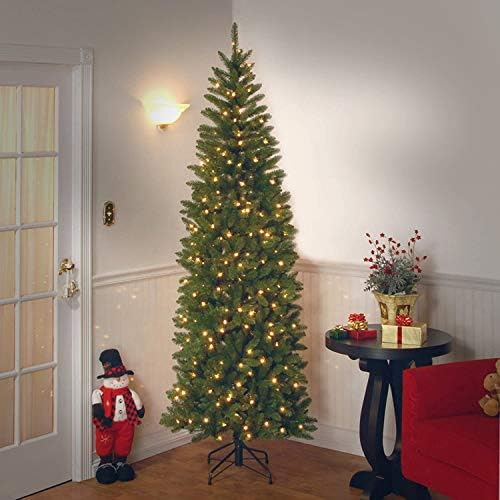 National Tree Company 7.5 ft Pre-Lit Kingswood Fir Slim Artificial Christmas Tree, 350 Warm White LED Lights, 1, 075 Tips, Includes Stand