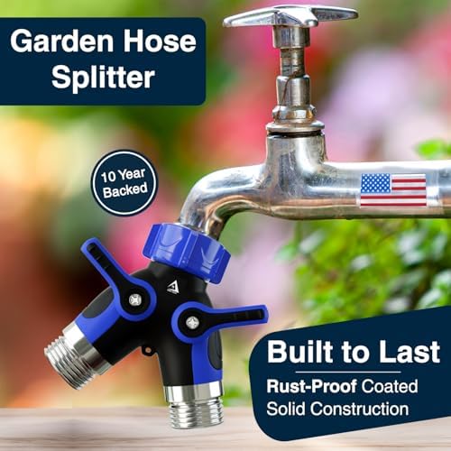 DBR Tech® Hose Splitter 2 Way, Heavy Duty Metal Connector, Two Way Garden Hose Splitter, High Flow Spigot Faucet Bib Adapter