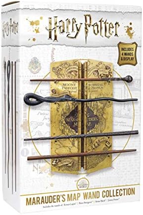 The Noble Collection Harry Potter Marauders Wand Set with Display Stand - 31.5in (43cm) 4 Wizard Wands with Marauders Map Display Stand - Officially