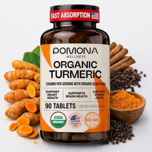Pomona Wellness Organic Turmeric Supplement 2100 mg, 120 Tablets