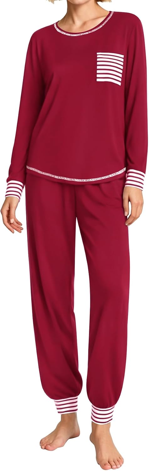SWOMOG Women’s Pajamas Set Long Sleeve Sleepwear with Long Pants Soft Modal Loungewear Pj Set