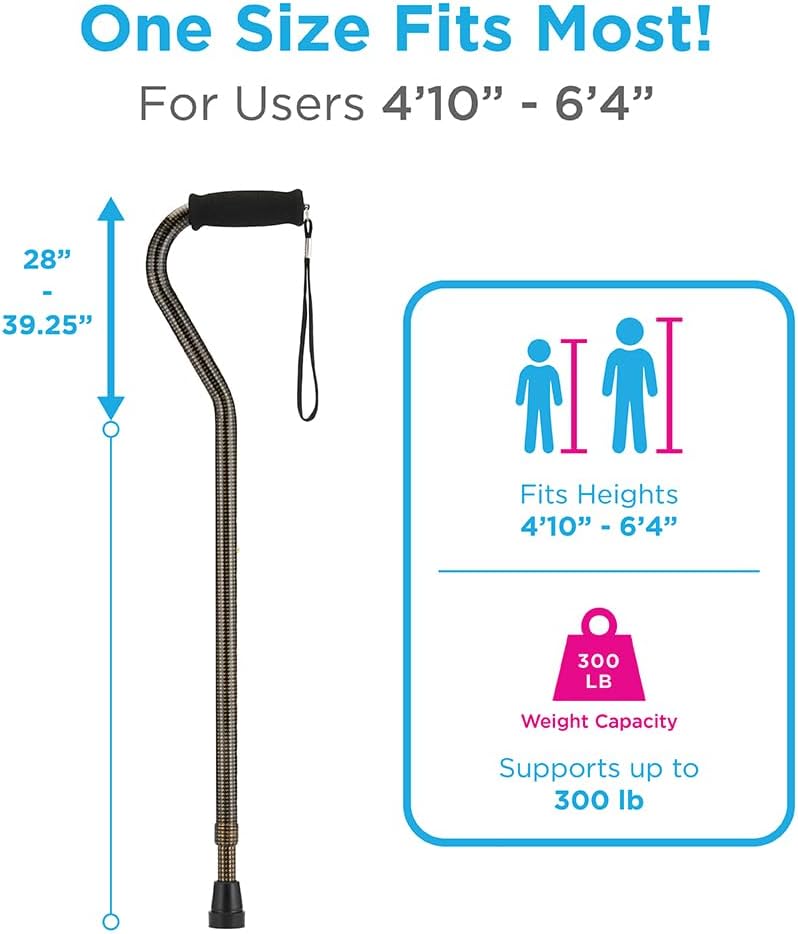 NOVA Designer Walking Cane with Offset Handle, Lightweight Adjustable Walking Stick with Carrying Strap, “Maui Flowers” Design