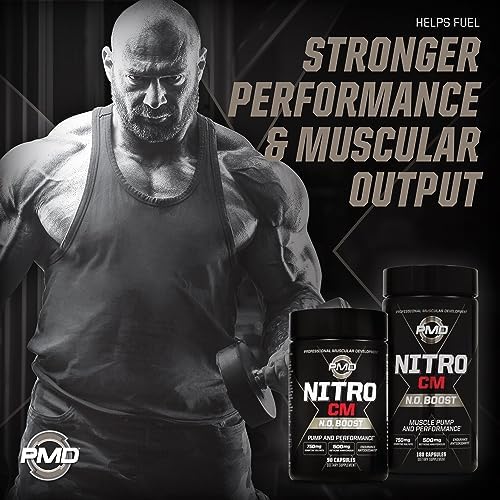 PMD Sports Nitro CM Nitric Oxide with Agmatine Supplement - 90 Capsules | Muscle Growth Support, Muscle Pump, L-Arginine, Endurance Antioxidants Boost, Hardcore Training and Bodybuilding Support