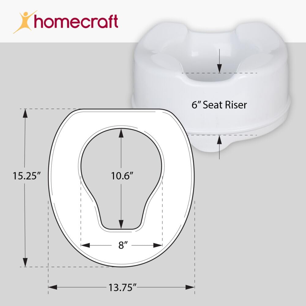 Homecraft Savanah Raised Toilet Seat 2" with Lid, Elongated & Elevated Lock Seat Support for Elderly, Handicapped and Disabled Users, White Colour | Elevated toilet seat riser for seniors and elderly; universal fit for most standard toilets, portable and…