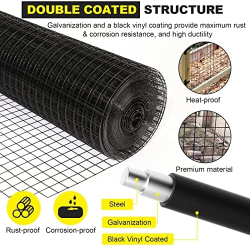 36'' x 50' 1.5inch Hardware Cloth 16 Gauge Black Vinyl Coated Welded Fence Mesh for Home and Garden Fence and Home Improvement Project (36'' x 50')