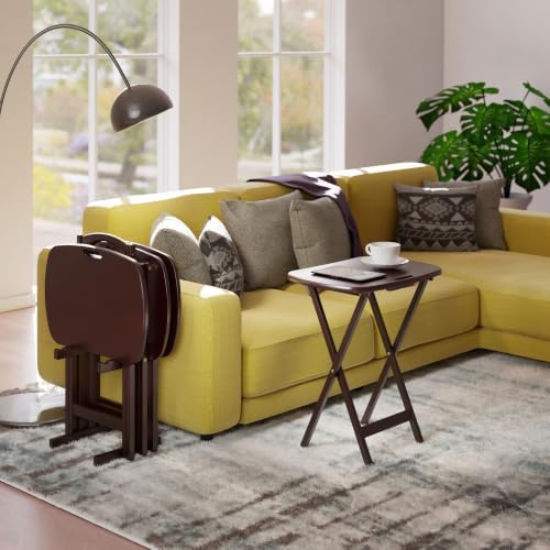 Winsome Lucca Set of 4 Foldable Snack Tables with Storage Rack, Walnut, 26" | Easy to Store Portable Fold Up Table Set for Kitchen, Living Room TV Dining, Crafts, Puzzles, Work From Home