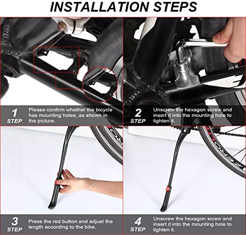 Boao Cycling Side Kickstand Adjustable Bicycle Support Stand Aluminum Alloy Bike Support Stand with 8 mm Hexagon Wrench for 24, 26