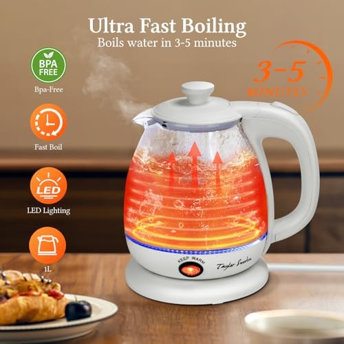 Taylor Swoden Electric Kettle with Tea Infuser, 1L Small Electric Tea Kettle with Keep Warm, LED Light Hot Water Boiler & Heater for Coffee & Teas