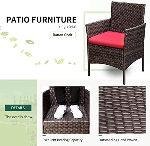 Greesum 3 Pieces Patio Furniture Sets Outdoor PE Wicker Chairs,Beige