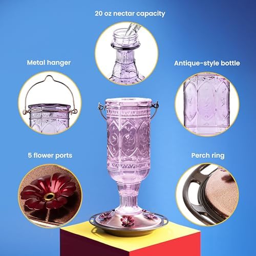 More Birds Red Jewel Hummingbird Feeder, Glass Bottle, 5 Feeding Ports and 20-Ounce Nectar Capacity (76IN)