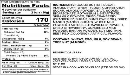 ROYCE' Nut Bar Chocolate - Chocolate Bar with Nuts| Gourmet Snack for Gifting & Indulging | Japanese Chocolate Bar from Hokkaido (12 Pieces of Chocolate)