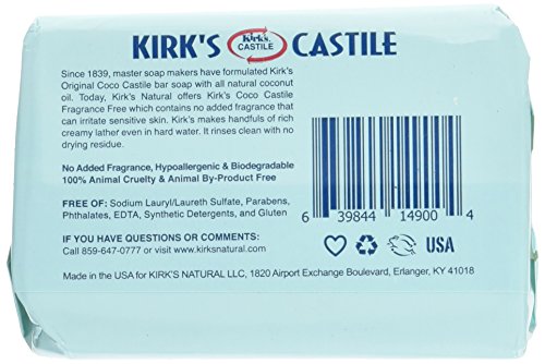 Kirk's Original Coco Castile Soap Fragrance Free 4 oz, Pack 18