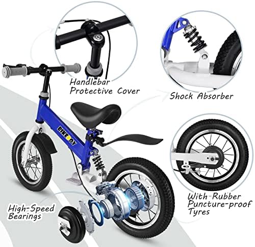 Balance Bike 2 in 1,The Dual Use of a Kids Balance Bike and Kids Bike,12 14 Inches for 2-6 Years Old,with Shock Absorbers, Fenders, Pedals, Auxiliary Wheels