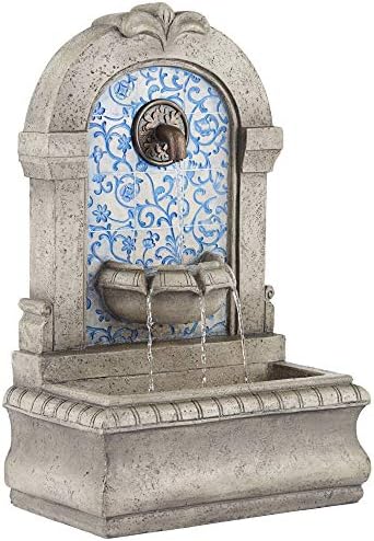 Manhasset 30 1/4" High Stone and Blue Outdoor Floor Large Fountain | Italian Decor Faux Standing Waterfall Tiered Cascading Water Feature for
