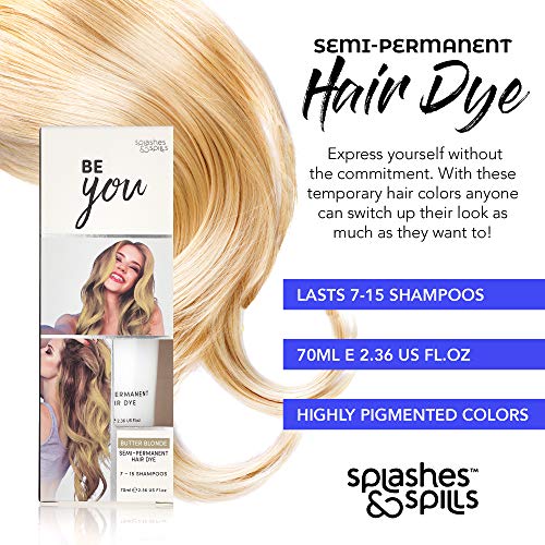 Semi-Permanent Butter Blonde Hair Dye - Vibrant 2.36 Oz. Tubes Temporary Hair Color - Ammonia and Peroxide Free -Vegan and 100% Cruelty-Free Toner - Lasts for 7-15 Shampoos - by Splashes and Spills