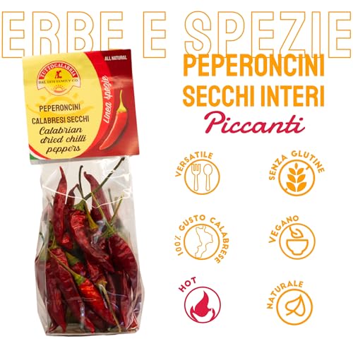 TUTTOCALABRIA Dried Whole Calabrian Chili Peppers, Dry Pepper on Stem, 20 g