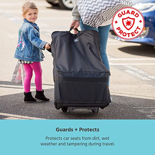 J.L. Childress Spinner Wheelie Padded Car Seat Bag- Travel Bag for Airplane, Fits Most Baby & Infant Car Seats, Boosters, & Carriers, Airport Accessories for Gate Check or Baggage Check- Deluxe, Black