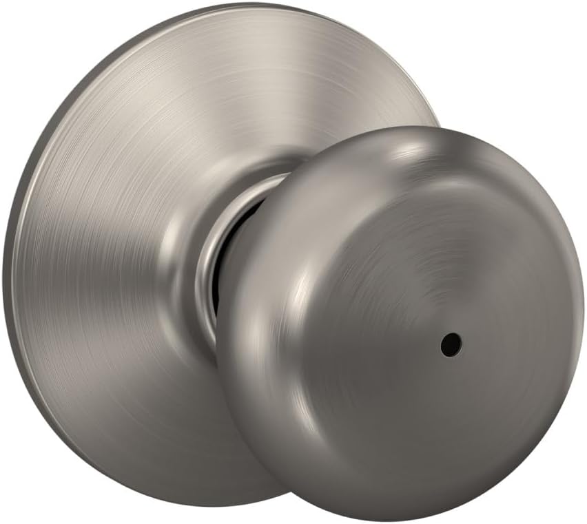 Schlage Plymouth Bed/Bath Privacy Door Knob with Lock, Satin Nickel | Interior bedroom or bathroom door knob with push button lock, Easy to install, Certified durability, Universal fit