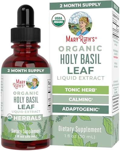 MARYRUTH'S Organic Holy Basil Leaf Liquid Drops, Vegan, Non-GMO, 1oz