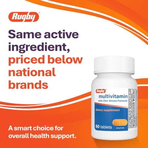 Rugby Multivitamin with Zinc Stress Formula - 60 Count (1-Pack)