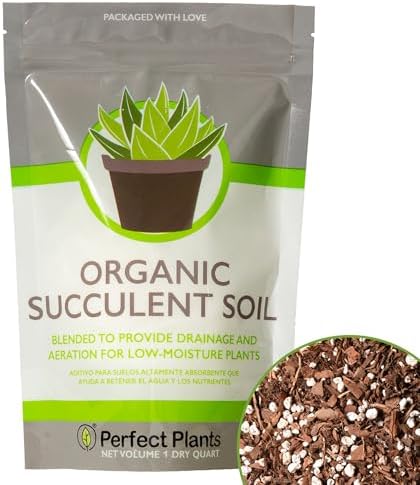 Perfect Plants Succulent & Cactus Soil, 8 qt, Organic Potting Mix | Fast draining blend of peat moss, composted pine bark, perlite and lime for the dry roots cacti love, resealable bag
