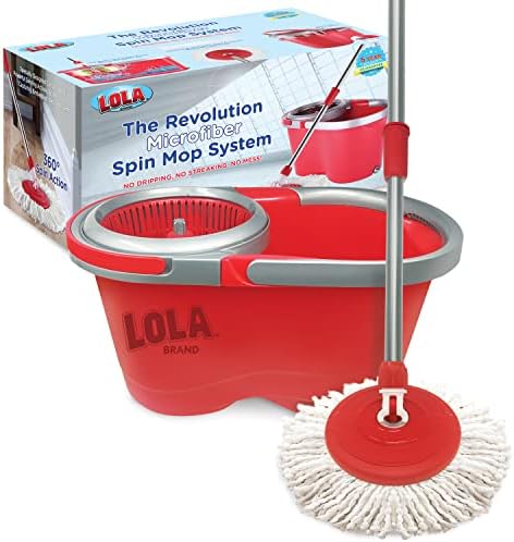 LOLA Revolution Spin Mop & Bucket System, Braided Mop Head, Durable Alloy Handle, 360 Spinning Action, Great for Any Hard Floor Surface