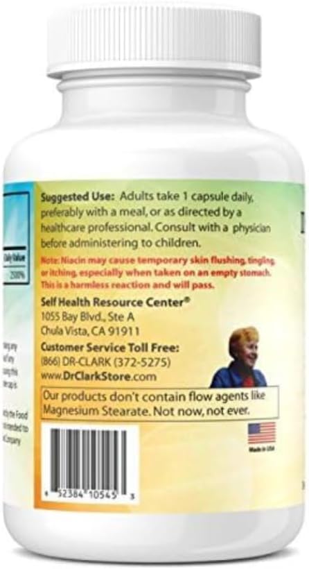 Dr Clark Niacin (Vitamin B3) Supplement – 25mg, 100 Gelatin Capsules, Supports Circulation & Healthy Cholesterol Levels