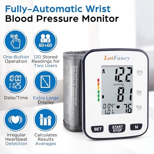 LotFancy Wrist Blood Pressure Monitor for Home Use