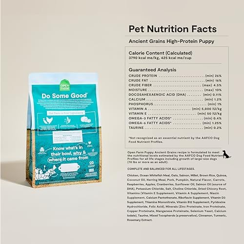 Open Farm Ancient Grains Dry Puppy Food, Chicken & Salmon Kibble, 4lb Bag