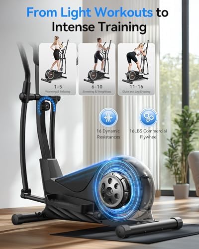 Niceday Elliptical Exercise Machine with 15.5/18/19IN Long Stride | Compact Elliptical Machine for Home Use, 16 Resistance Levels; 400LBS Stable Loading Capacity; Kinomap APP Support
