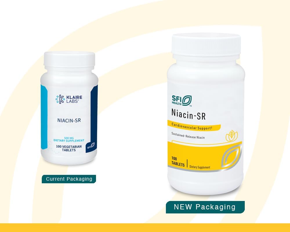 SFI Health Klaire Labs Niacin-SR, 100 Scored Tablets | 500 Milligrams Sustained Release Essential Vitamin B3 to Help Avoid Flush